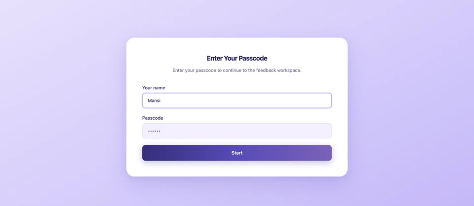 The client signs in with their name and passcode