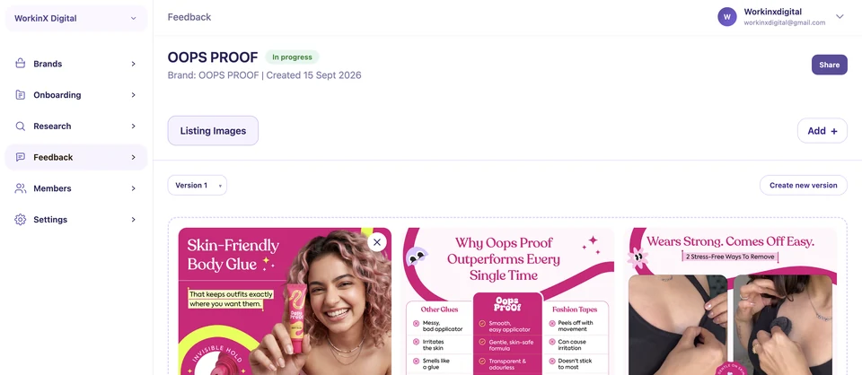 Version one of the uploaded creative, ready for review