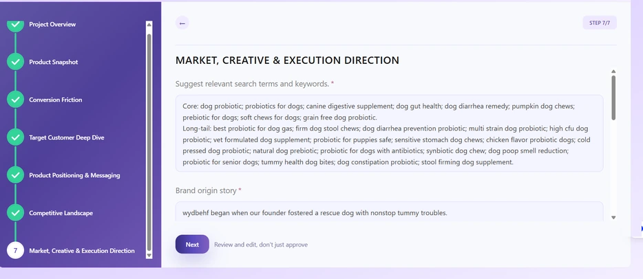 Final step: keywords and story
